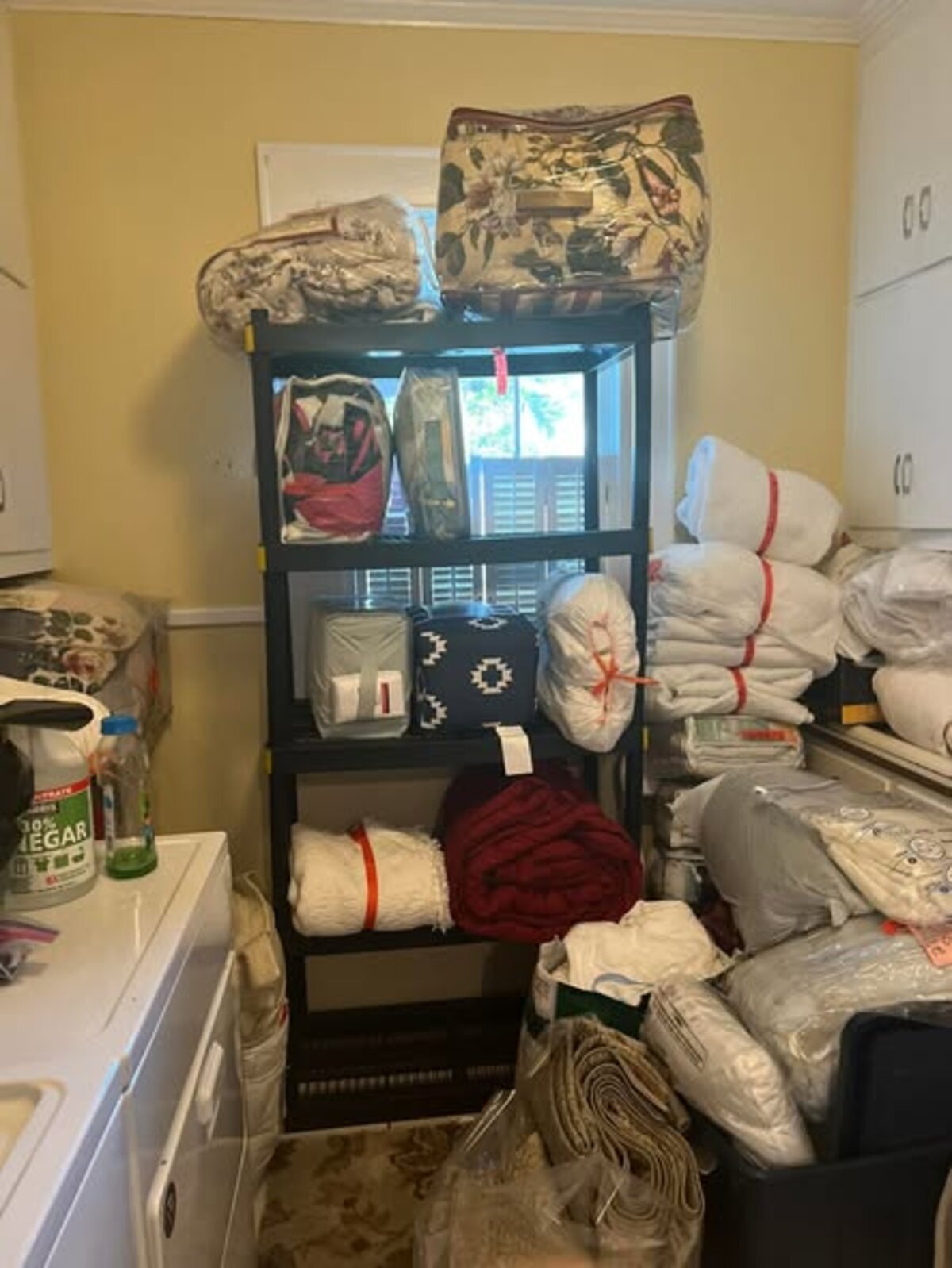 Stacks of warm blankets ready for distribution through Widows Oil Ministry in Middle Georgia