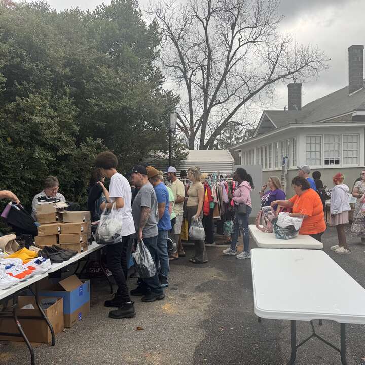 Volunteers and community members at the 2025 Thanksgiving outreach event